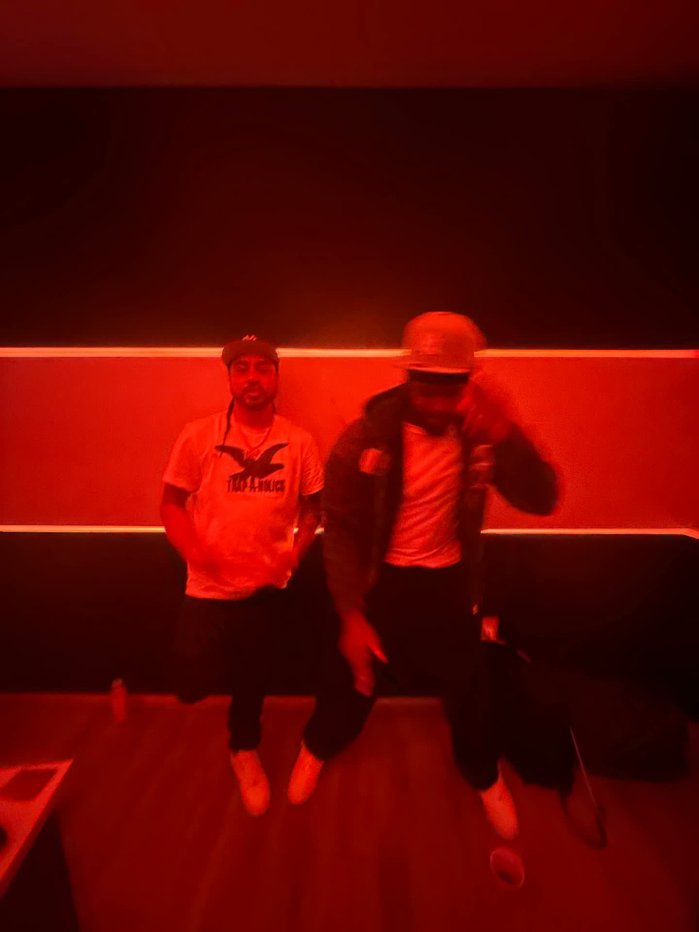 Red-lit studio session